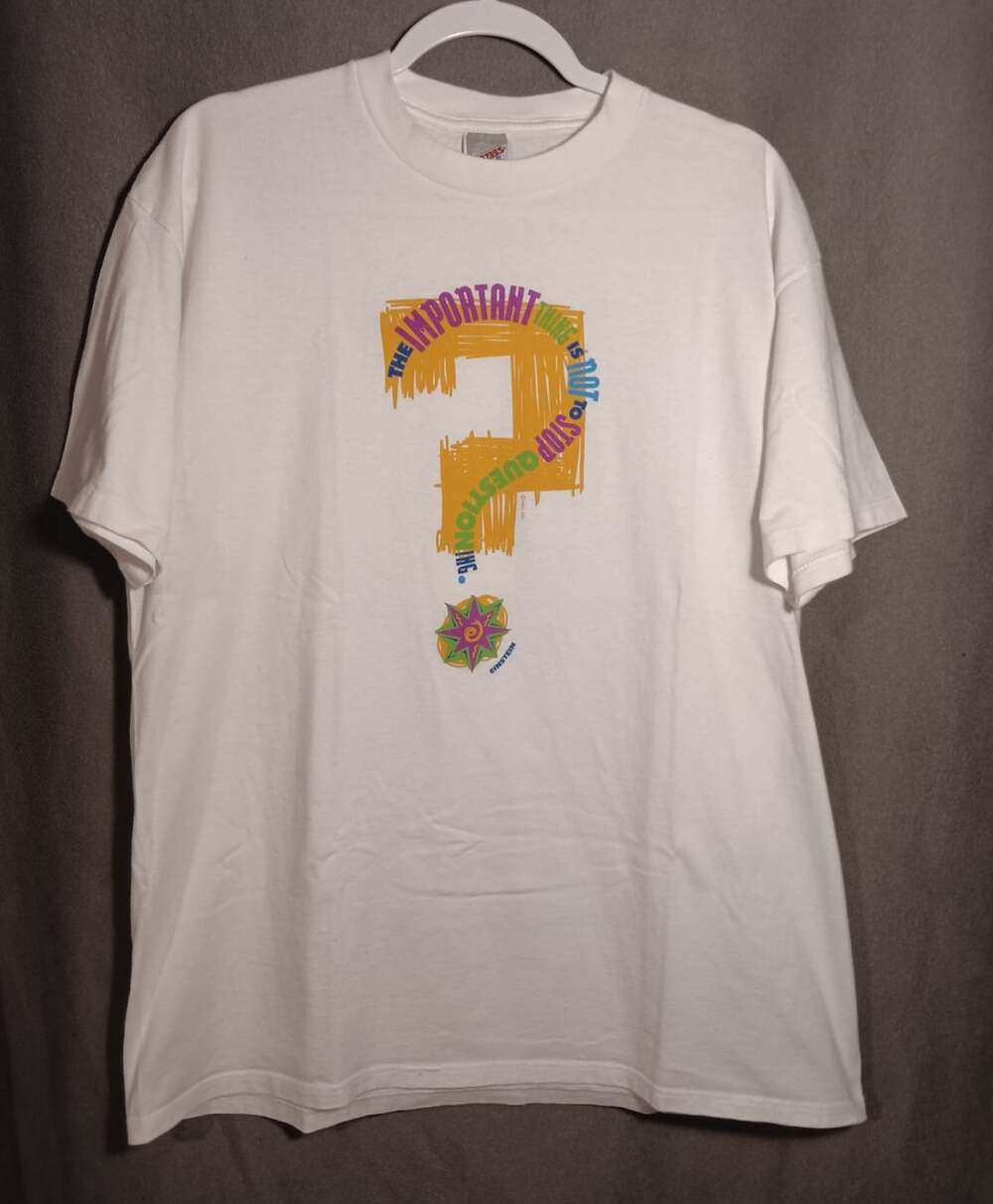 Einstein Important Things Quote Graphic Jerzees USA Made White Tee 90s XL VTG